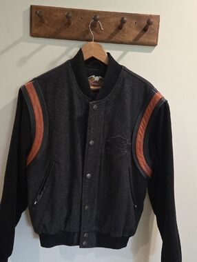 Harley-Davidson Black & Charcoal Varsity Jacket with Brown Accents